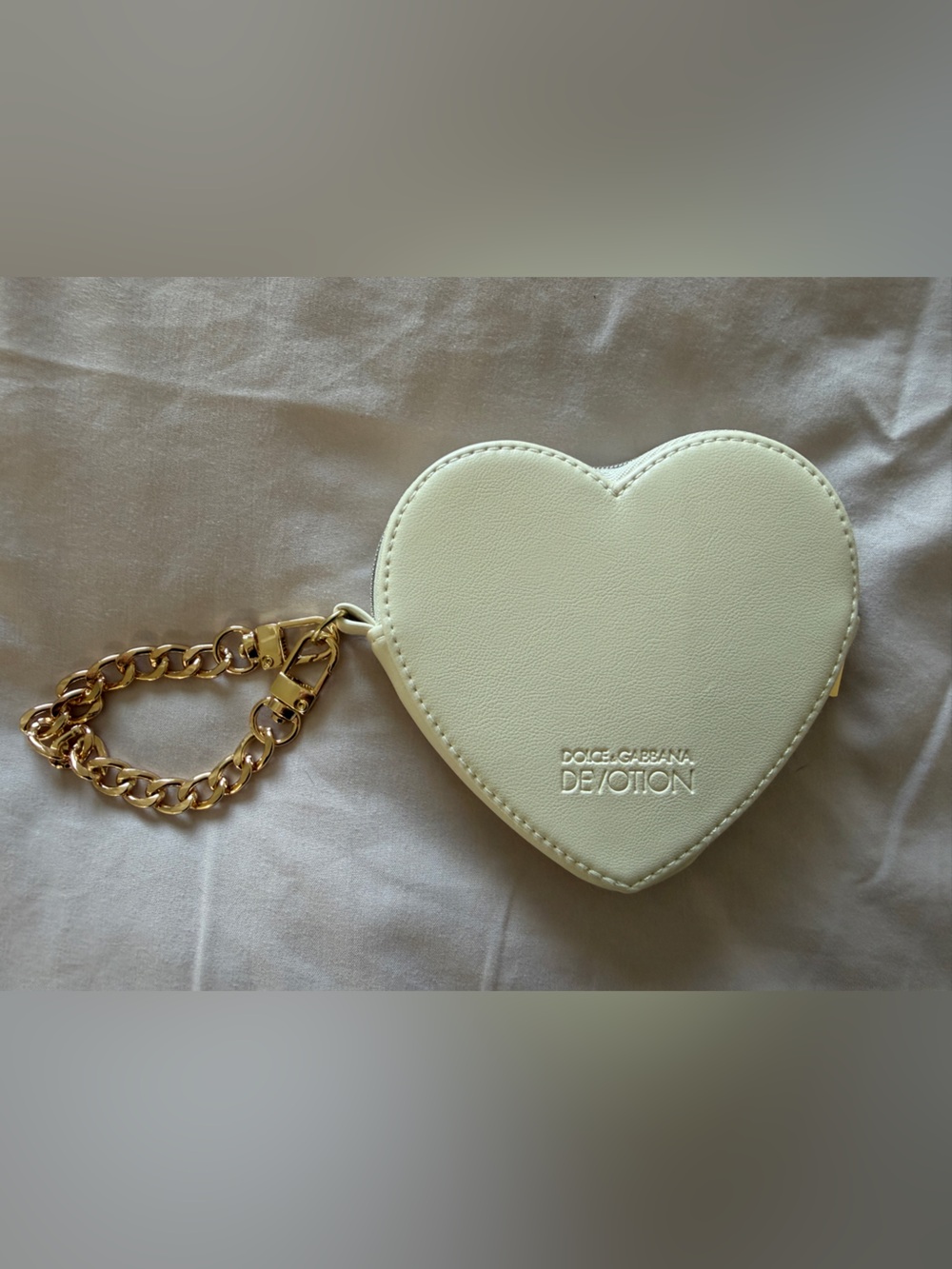 Dolce & Gabbana Heart-Shaped Devotion Coin Purse in Ivory with Gold Chain